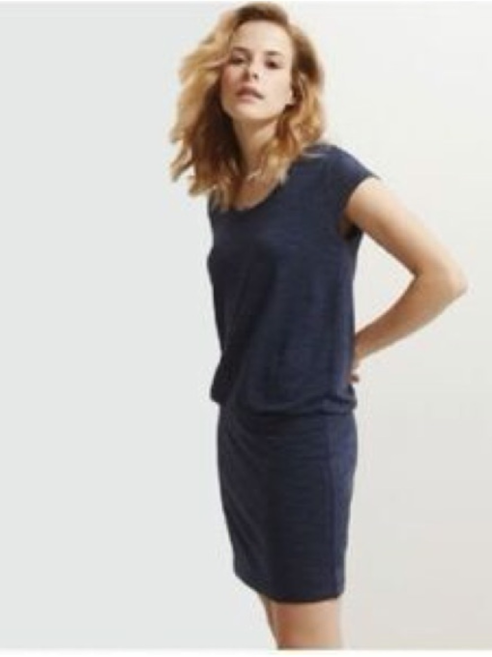 Lou & Grey Navy Heather Short Sleeve Knit Mini Dress